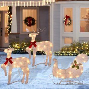 Set of 3 Lighted Christmas 2D Reindeers Decor,  23 Inch Pre-Lit Light Up Xmas